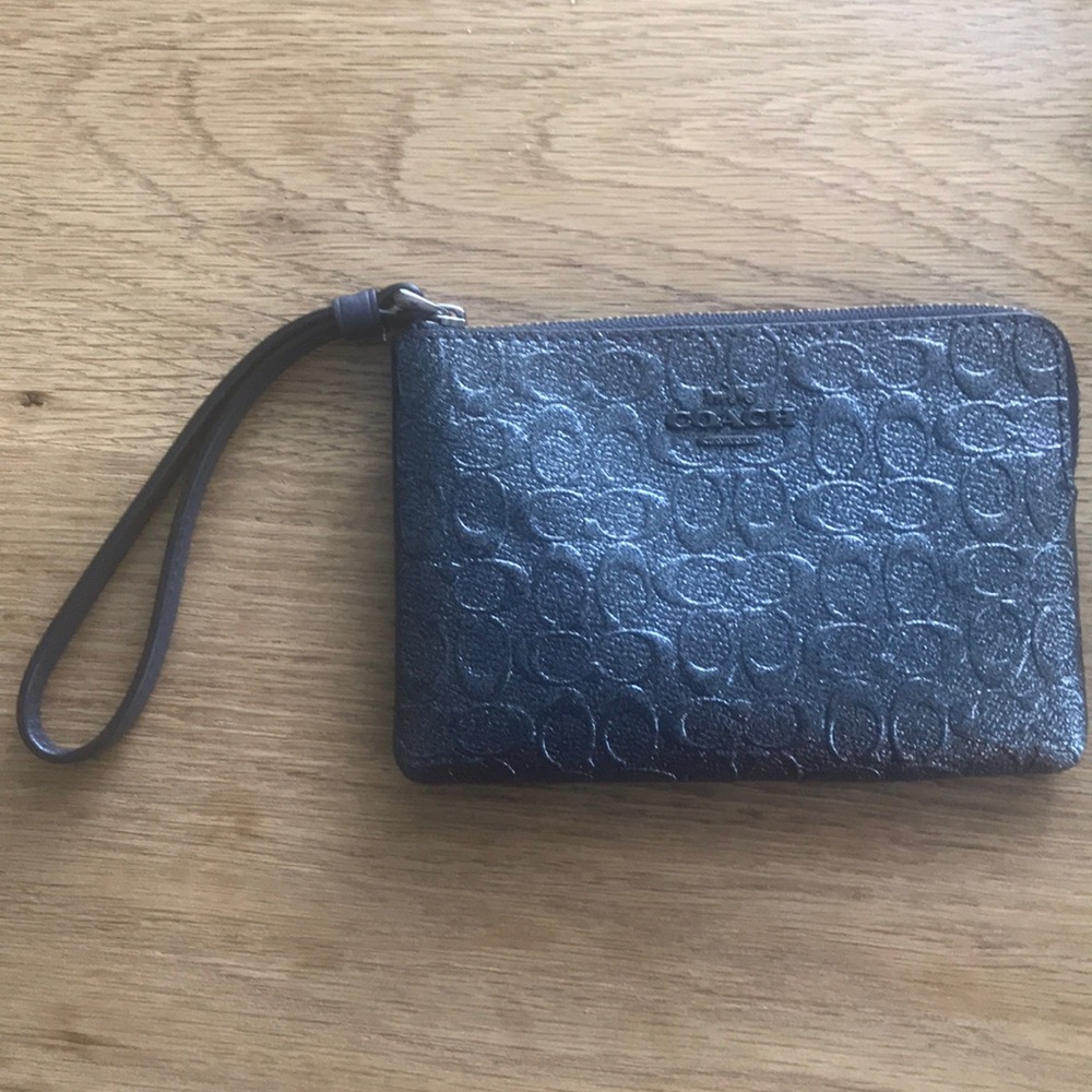 Coach dark silver wristlet